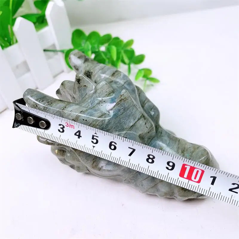 11CM Natural Labradorite Dragon Skull Carving Head Polished Animal Powerful Statue For Home Decoration Gift 1pcs