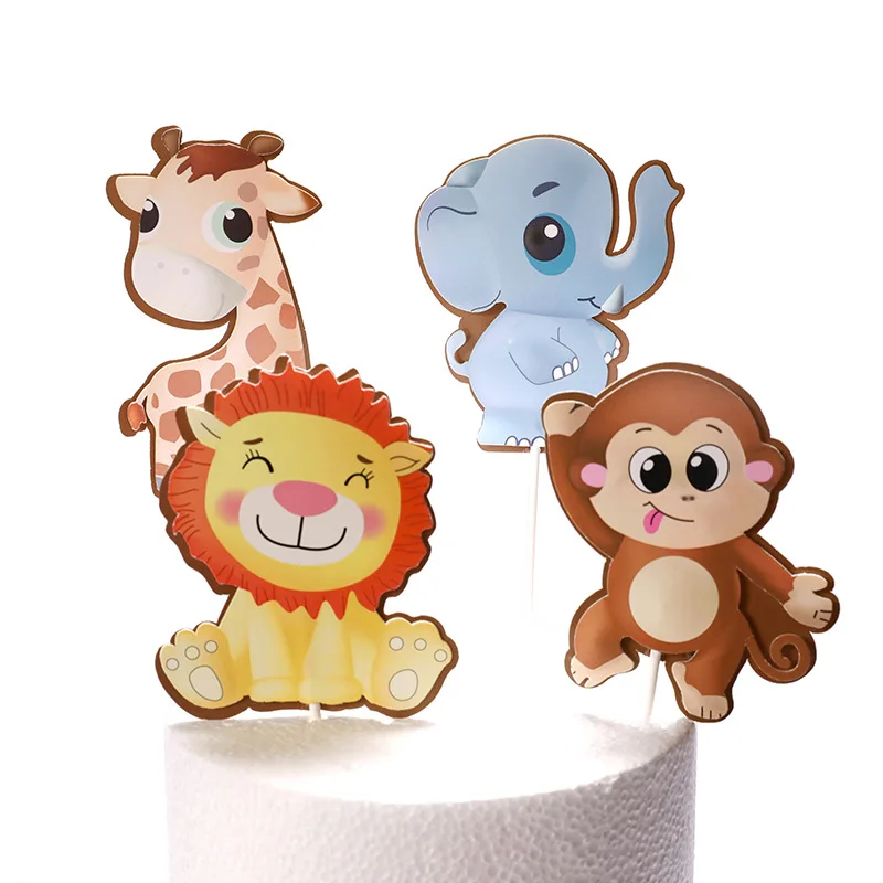 Decoración de Pastel de feliz cumpleaños para niños, adorno de pastel con tema de jirafa, León, mono, elefante, bosque, animales de la selva,