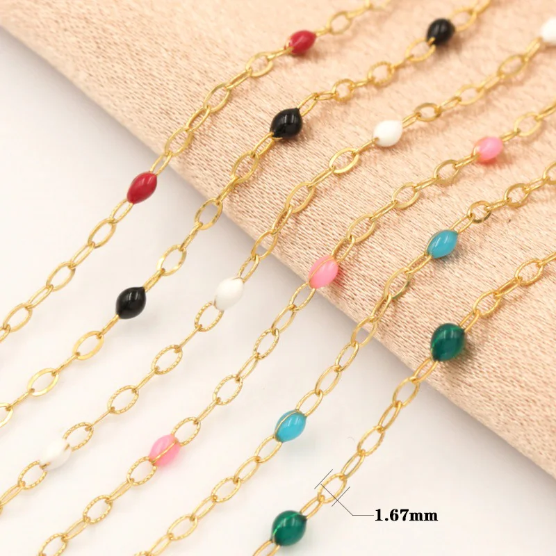 14 K Gold Filled Beaded Enamel Satellite Chain, Rainbow Jewelry By Foot Unfinished Flat Cable, Minimalist Permanent Jewelry