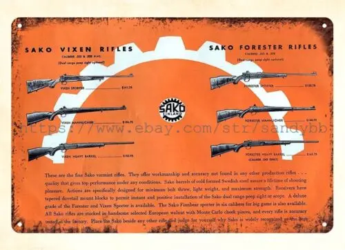 1962 Sako Vixen Forester Sporter Rifle firearm hunting metal tin sign