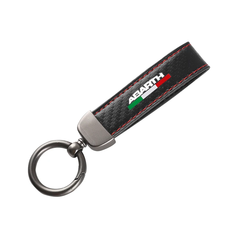 Leather Carbon Fiber Car Rings Keychain Zinc Alloy Keyrings For Abarth  with logo car Accessions