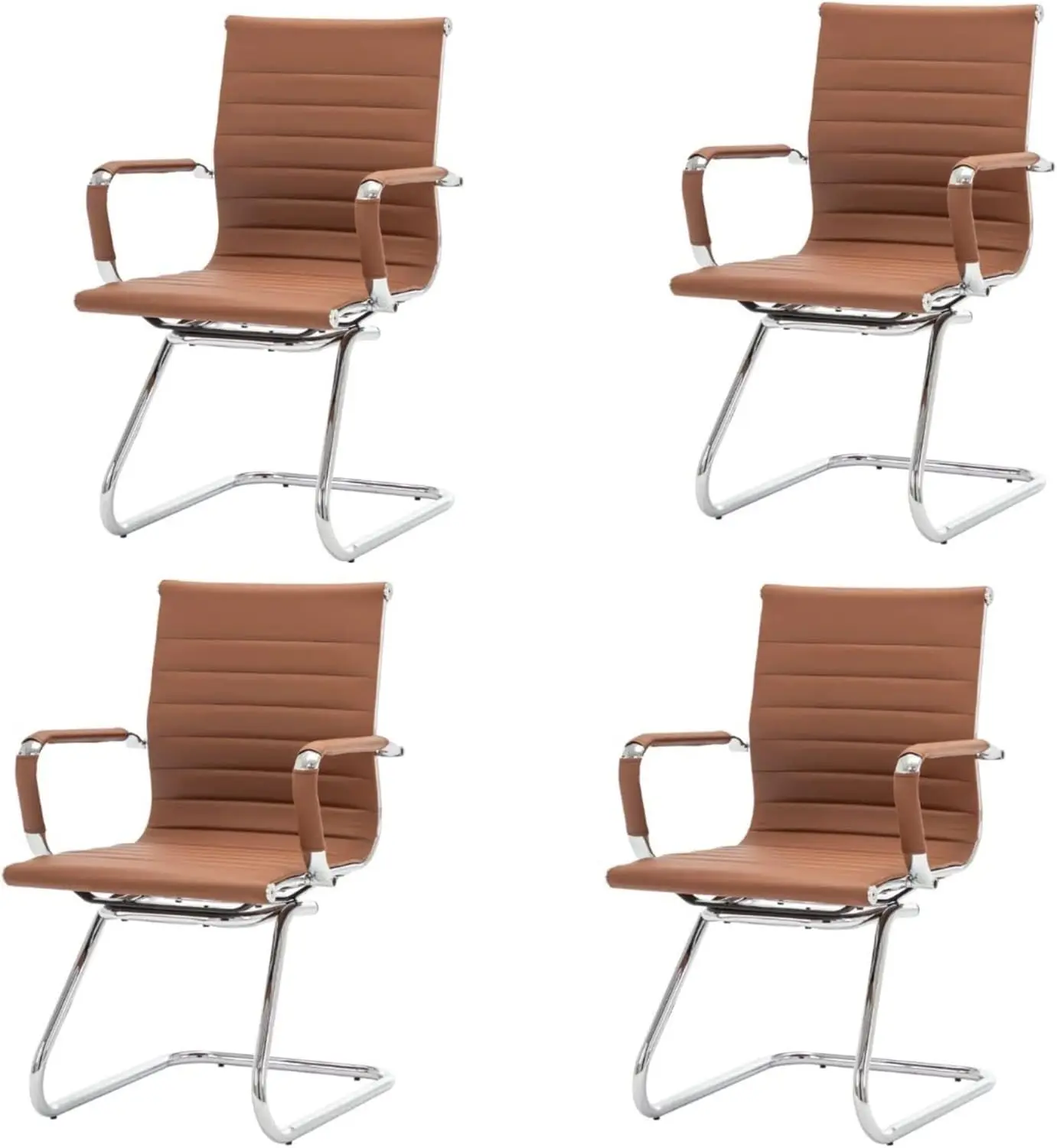 Leather Office Guest Chairs & Reception Chairs Set Of 4, Modern Waiting Room Chairs With Arms, Desk Chair No Wheels With Sled