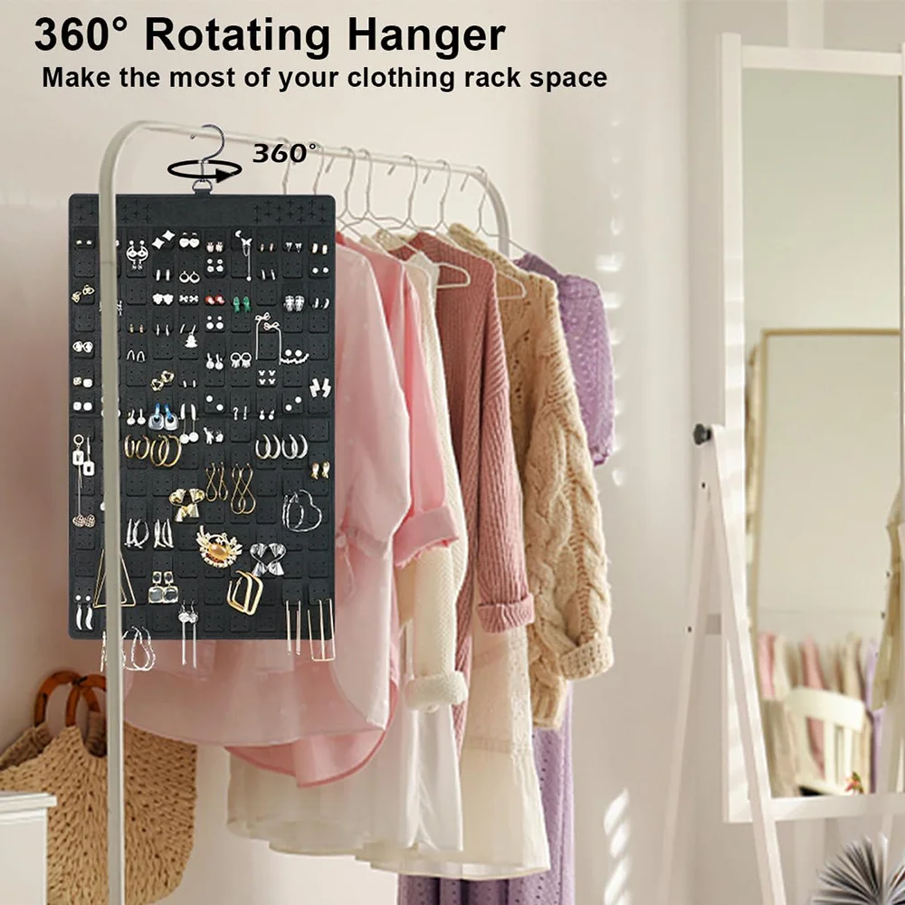 منظم حامل المجوهرات، منظم المجوهرات المعلق، منظم القرط على الوجهين لعرض 300 زوج من الأقراط والقلائد