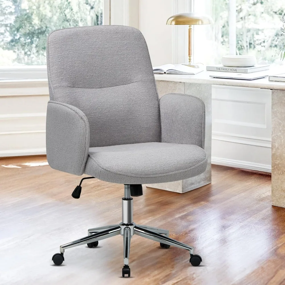 

Comfy Office Desk Chair, Upholstered Fabric Computer Desk Chair, Criss Cross Chair with Wheels and Armrests