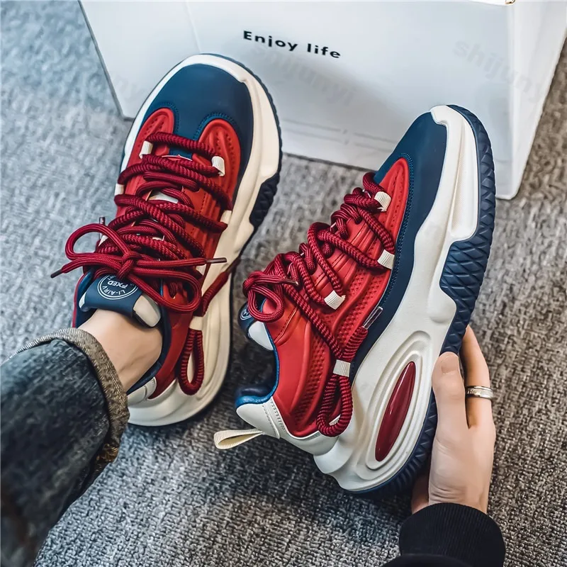 

Color Blocked Low Top Thick Soled Casual Sports Shoes for Men 2025 Autumn Fashion Versatile Comfortable Non Slip Chunky Sneakers