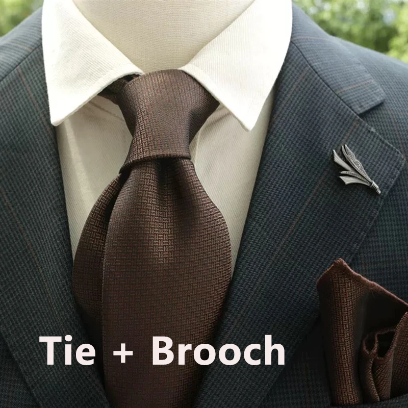2pcs Neck Tie Set Classic Solid Brown Green Neckties Casual Business Retro Ties Brooches Wedding Party Suit Accessories Cravat