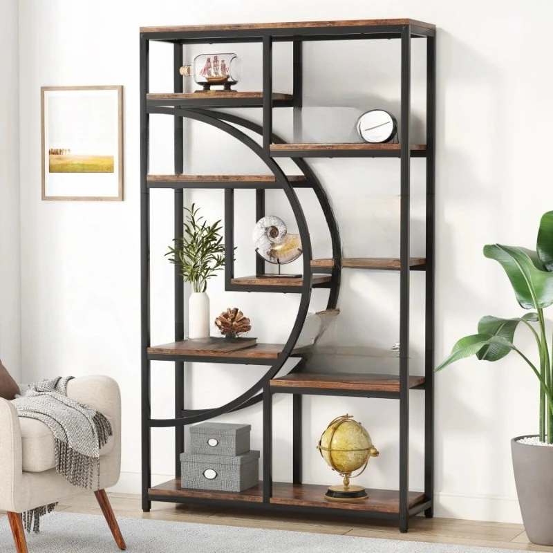 

Bookshelf Industrial 5 Tier Etagere Bookcase, Freestanding Tall Bookshelves Display Shelf Storage Organizer