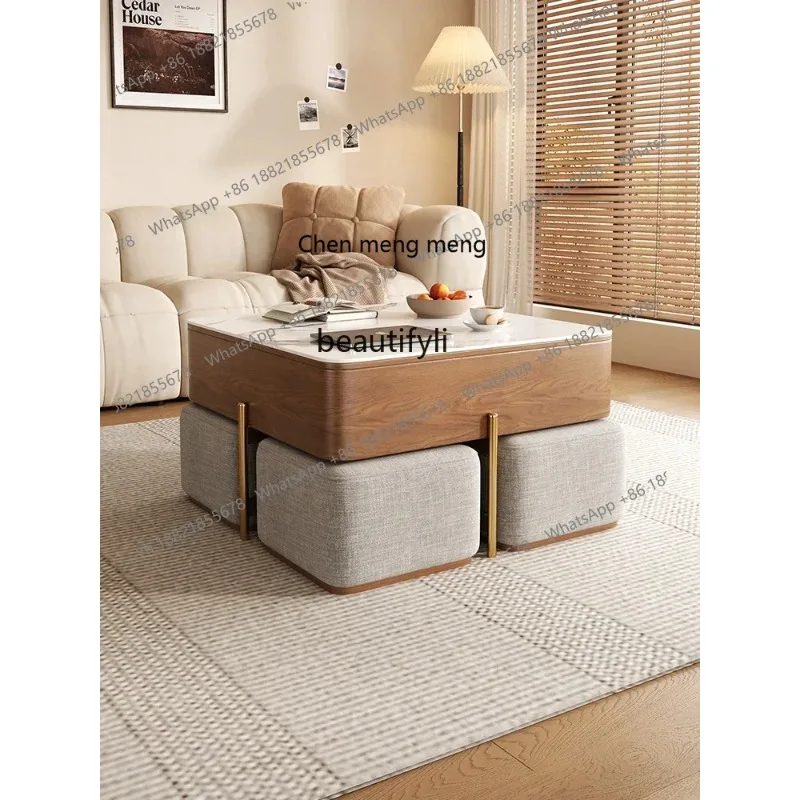 ss cn8350 ss 8350 Nordic Multi-Functional Stone Plate Coffee Table Adjustable Modern Minimalist Living Room Home Tea Table with