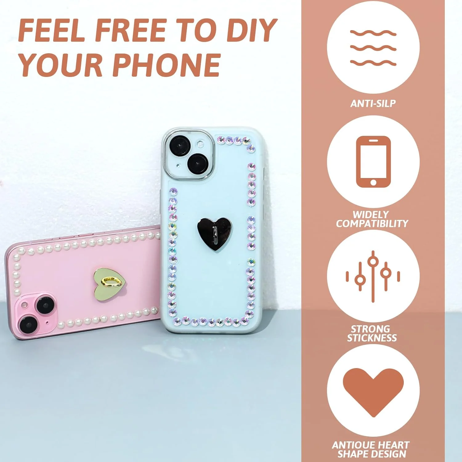 8 قطعة الهاتف الخليوي البنصر القلب الهاتف المعادن الهاتف الخليوي سحر خواتم الاصبع الهاتف فنجر حلقة حامل لطيف ملحقات الهاتف الخليوي