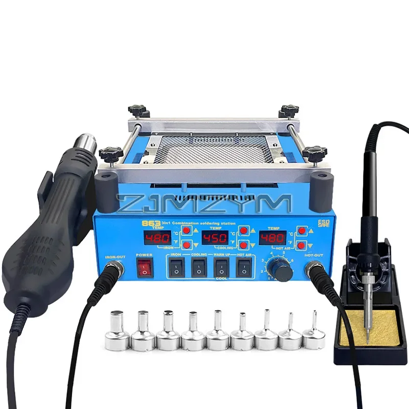 863 3 in 1 Digita Hot Air Heat Gun BGA Rework Solder Station Electric Soldering Iron IR Infrared Preheating Station