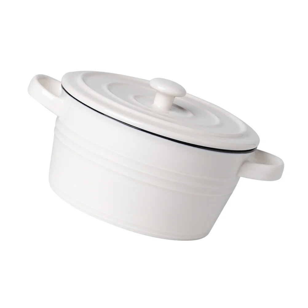 

1Pcs Ceramic Steaming Bowl with Lid Exquisite Double Handle Soup Bowl for Yogurt Pudding Cake Bird's -Resistant