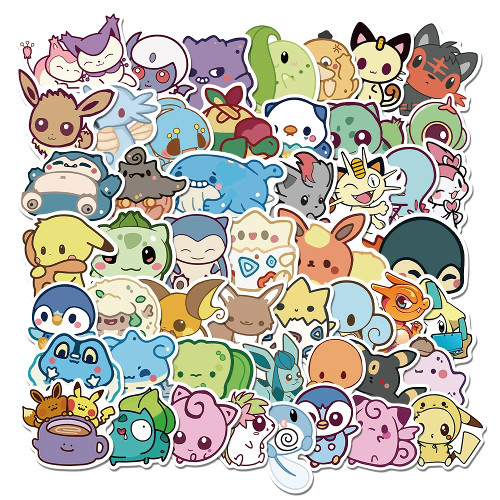 50PCS Kawaii Q Pokemon Stickers Skateboard Bicycle Guitar Book Laptop Movie Anime Cartoon Cute Pikachu Stiker Pack Kids Toy Gift