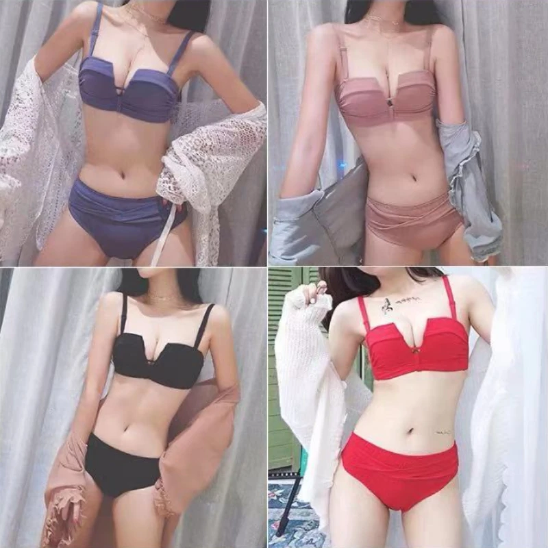 

Push Up Bra Women Small Chest Wireless Sexy Backless Bralette Red Black