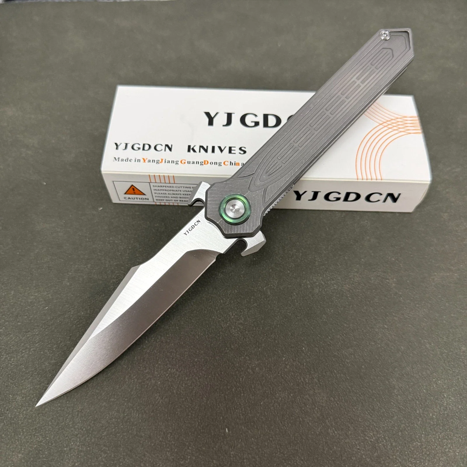 YJGDCN Folding Knife D2 Blade Titanium Handle Stone Wash YJ2519 Camping Hiking Utility Kitchen Fruit EDC Tools