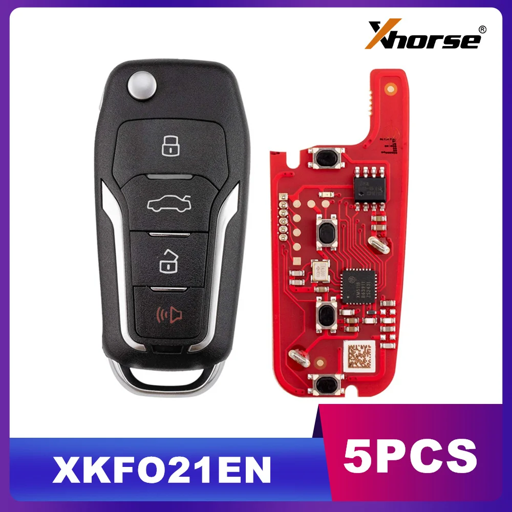 

5 шт. Xhorse XKFO21EN для Ford, проводной пульт дистанционного управления 2-го поколения, 4 кнопки, универсальный ключ-пульт