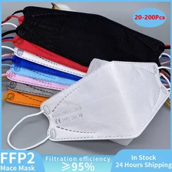 20-200Pcs 4 Layers Colors FFP2 MASK Adult Black Fabric Mascarillas Approved Mouth Face FPP2 Mask 95% Filter Respirator FFP2 Mask