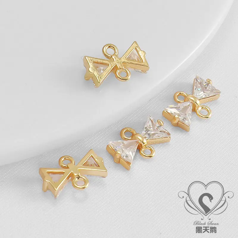 

14K Gold Plated Zircon Inlaid Bow Charm With Eye Pin DIY Earring Jewelry Findings