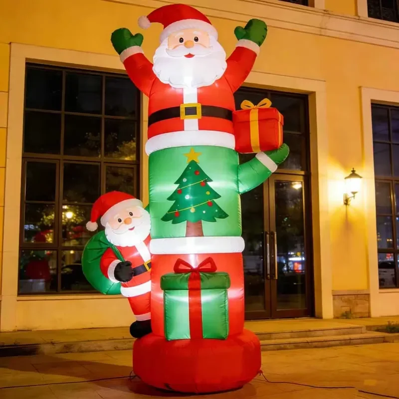 Giant Inflatable Santa Claus With Christmas Tree 6m 8m 10m Height Outdoor Garden Decoration Blow Up Yard Ornament Custom Logo