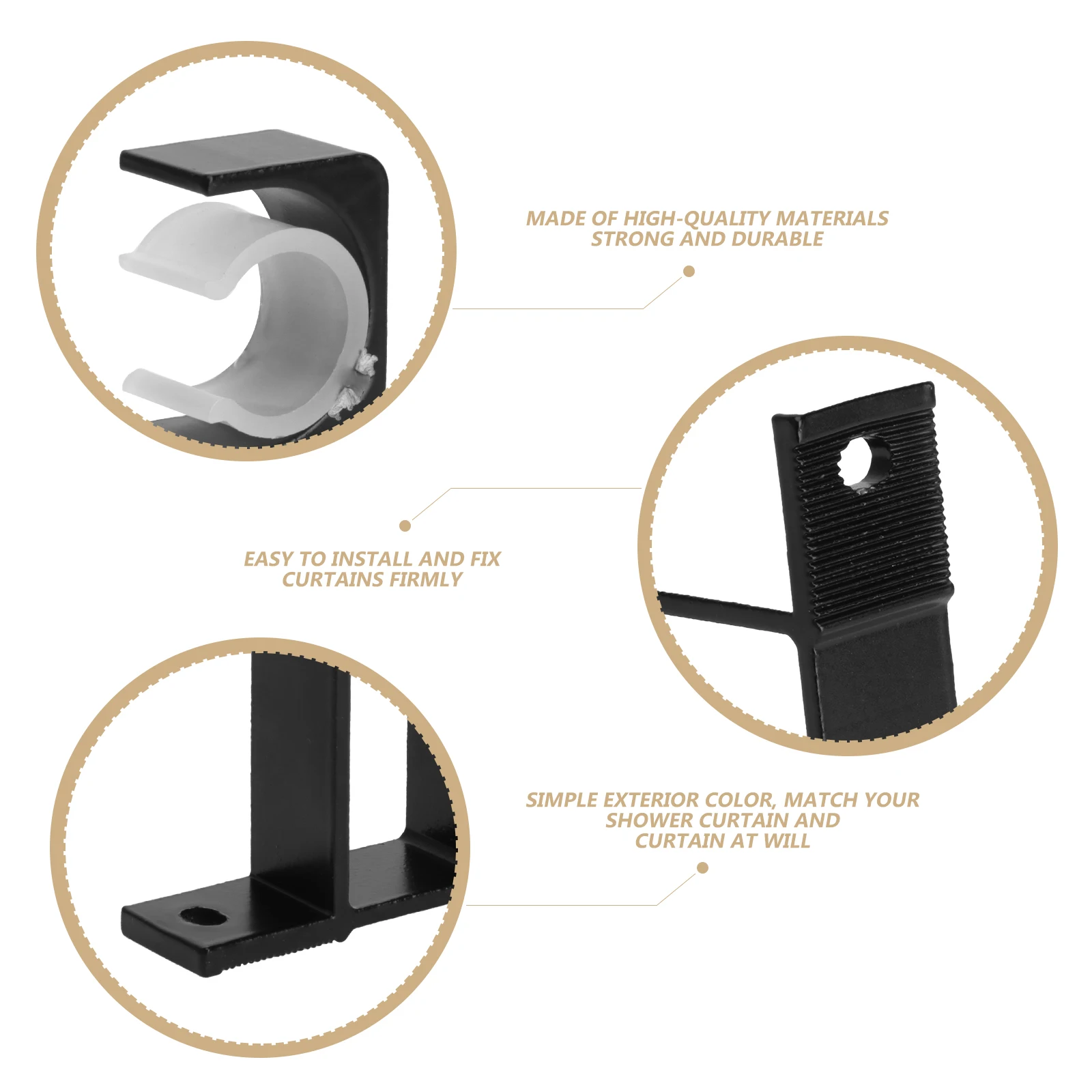 

2pcs Curtain Side Aluminum Alloy Support Mount Easy Install Simple Design For Home Decoration Curtain Pole Drapery Rod