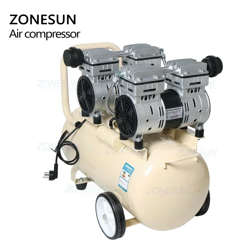 ZONESUN 50L Silent Oil Free Air Compressor 1500W Mute Piston Type Pure Copper Pump for Pneumatic Filling Capping Machine
