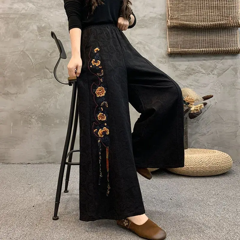 

Ethnic Style Women's Trousers Spring Autumn New Fashion Chinese Style Middle-aged Mom Retro Embroidered Skirt Pants