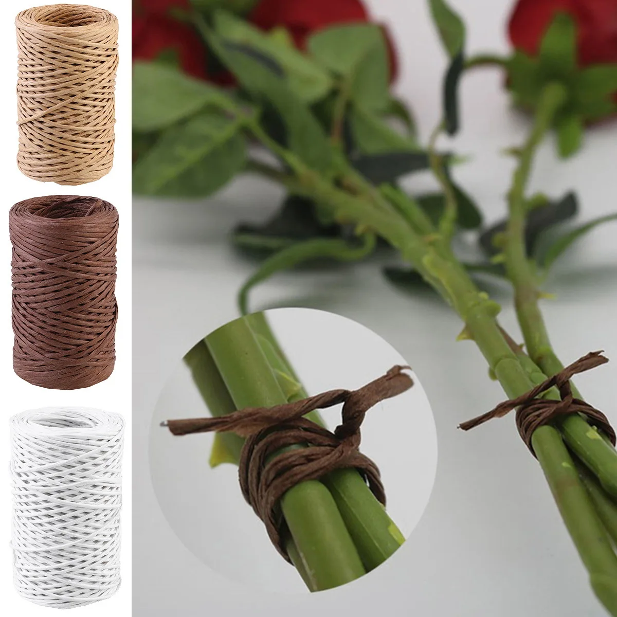 

Floral Iron Wire Rope Gardening Binding Ribbon Gift Wrapping Packing White Flower DIY