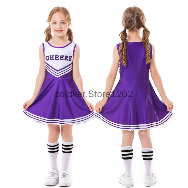 3pcs Cheerleader Costume for Girls Party Dress Halloween Cute Uniform Outfit Cheerleading Dance Costumes With Socks Pompom