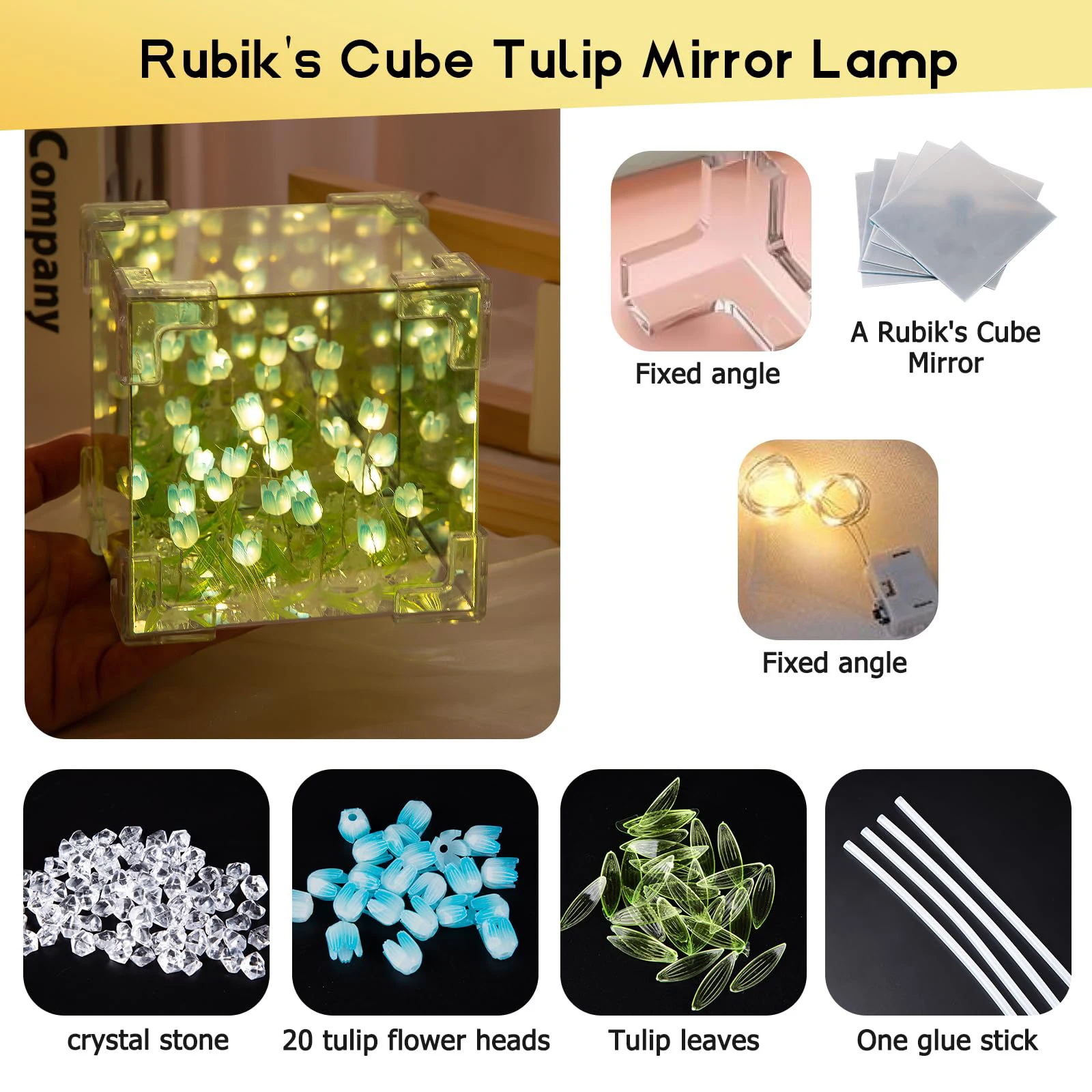 DIY Tulip Lamp Three-Dimensional Transparent Cuby Nightlight Lamp And Mirror 2 In 1 Anniversary Couple Gifts Bedroom Decorations