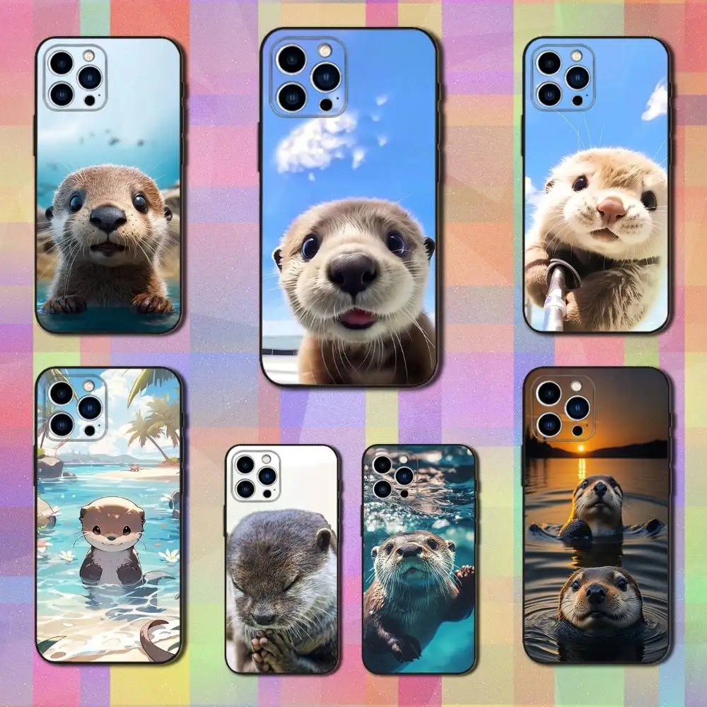 

Cute Animal Three Otter Phone Case For iPhone 16,15,14,13,12,11 Plus,Pro Max,XS,X,XR,SE,Mini,8,7,Soft Silicone Black Cover