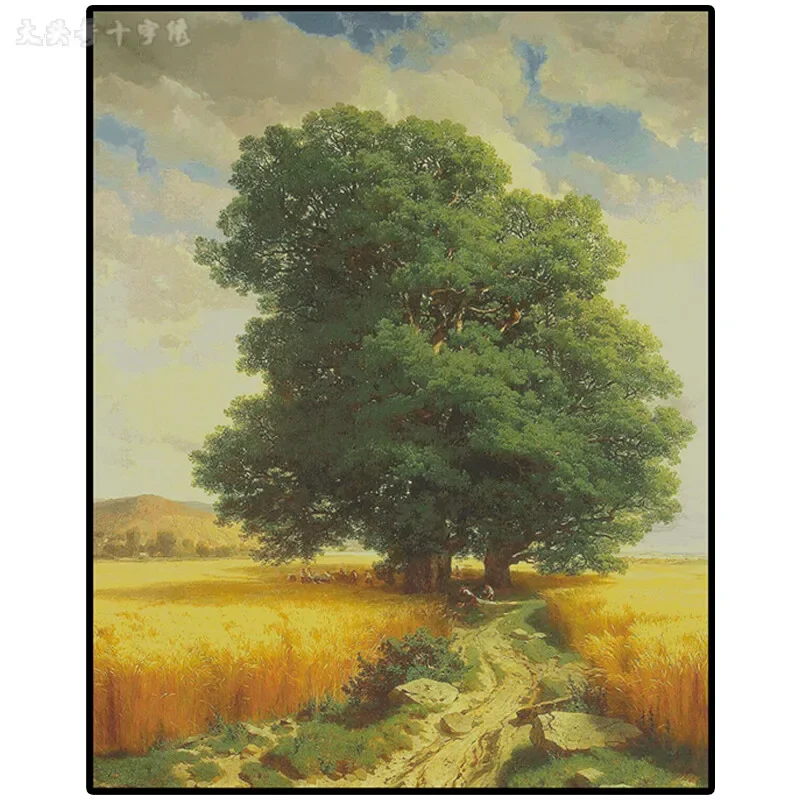 [ZZ5440-Oil Painting Oak Tree] Stamped Cross Stitch Kit 14CT 16CT Pre Printed Canvas Cotton Thread DIY Embroidery for Wall Decor