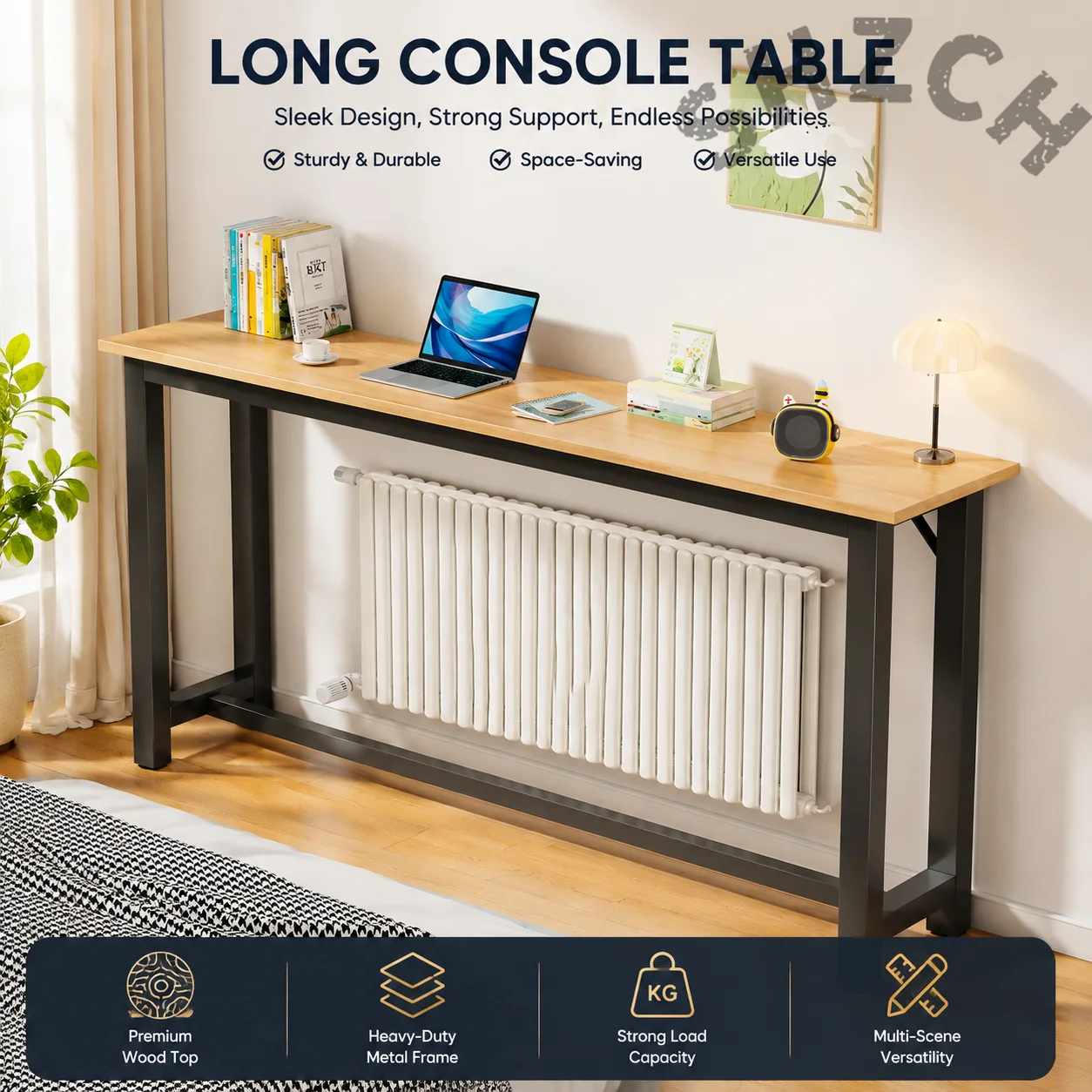 Thickened Living Room Sofa Table for Radiator Top – Sturdy Multi-Functional Storage Shelf & Bedside Table
