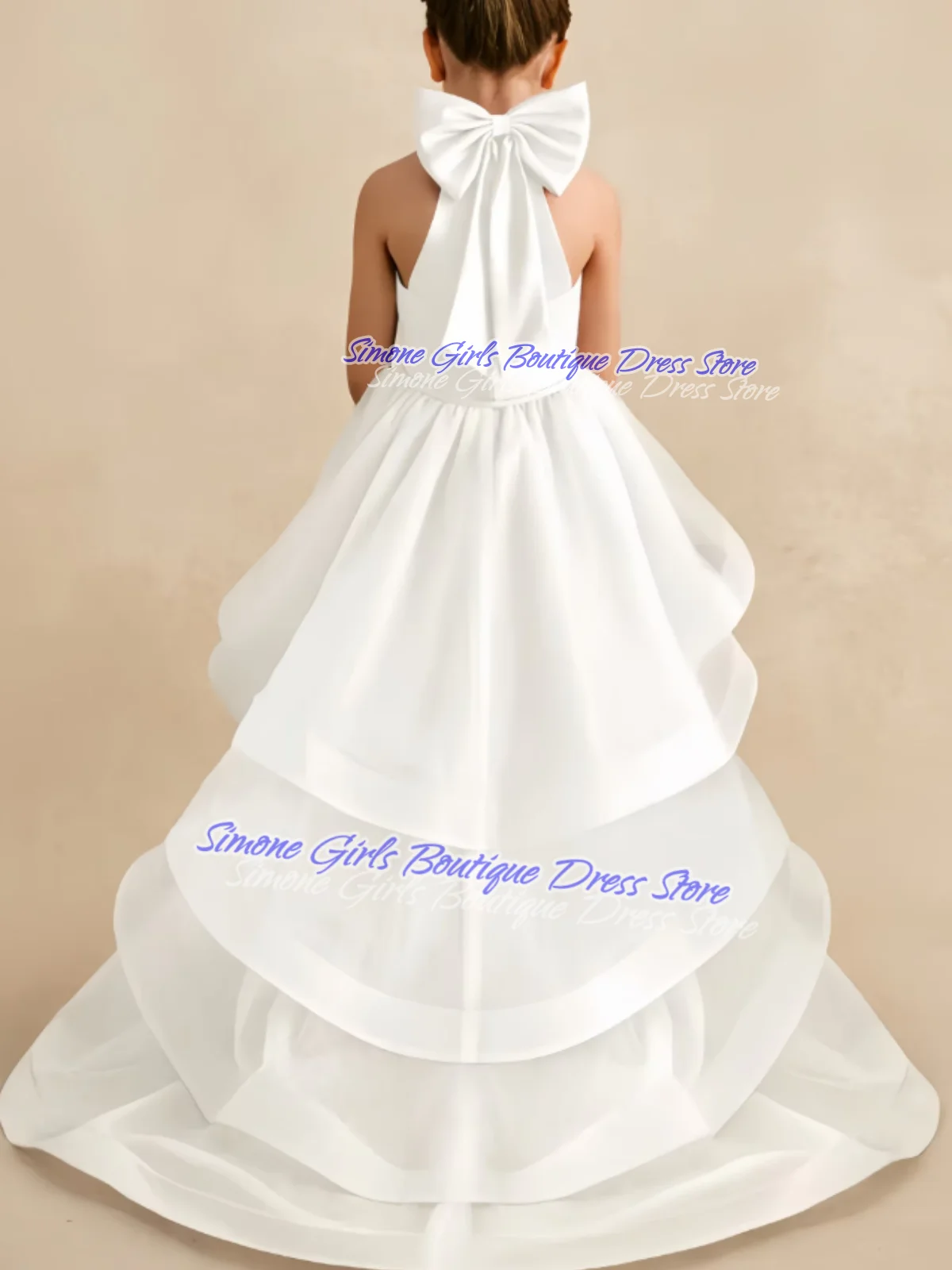 Bow Tie Sleeveless Princess Dress Floor-length Skirt Flower Girl Dresses for Dance Performances Birthday Party Wedding Scene