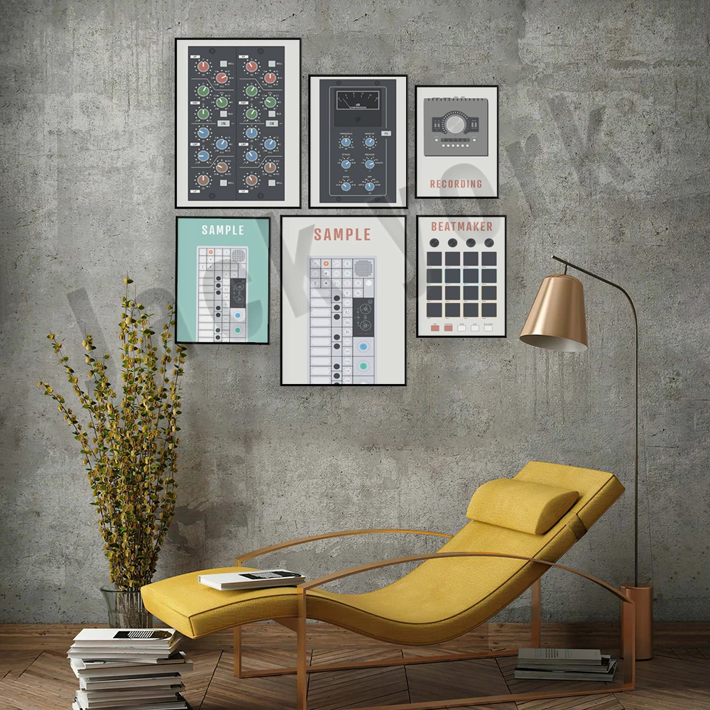 ملصق منتج الموسيقى، معادل SSL، واجهة التسجيل، عينات المركب، صانع المجموعات، ملصق موسيقى ملف الصوت، الأدوات