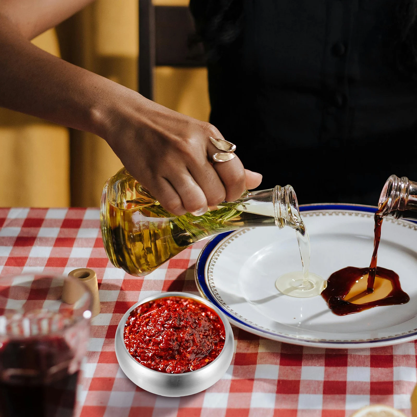 

Stainless Steel Rice 9Cm Double Layer Insulated Soup Bowl Cooking Bowls Salad Sauce Serving Metal Bowl Kitchen Dining Set