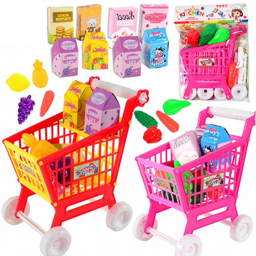 

21 Pieces Grocery Store Cart Toys Interactive Play Set Pretend Play Educational Toy for Children Kids for Food Fruit Vegetables