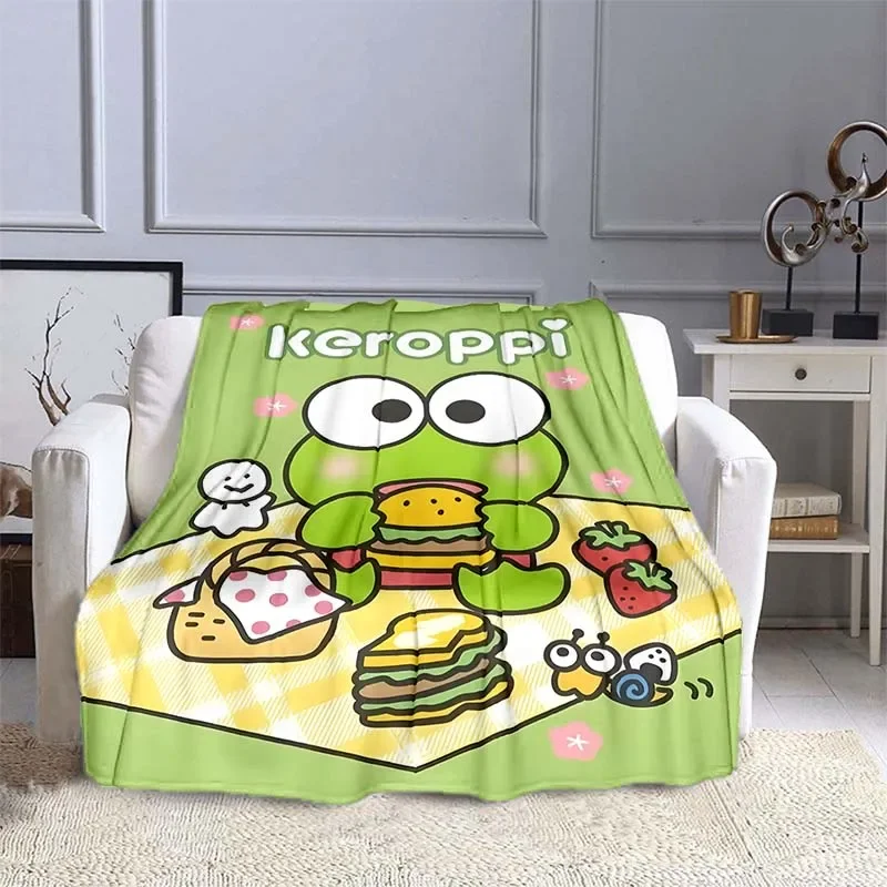 6 Sizes Sanrio Keroppi Pattern Blanket Warm Soft Fluffy Kids and Adult Sofa Bed Throw Blanket Outdoor Travel Camping Blanket