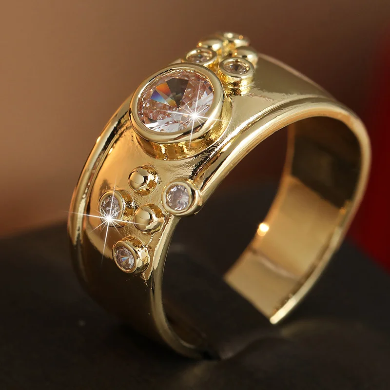 Fashion Synthetic Zircon Inlaid Ring For Women  Luxury Golden Plated Glossy Texture Ring Daily Commuting Party Jewelry Gifts