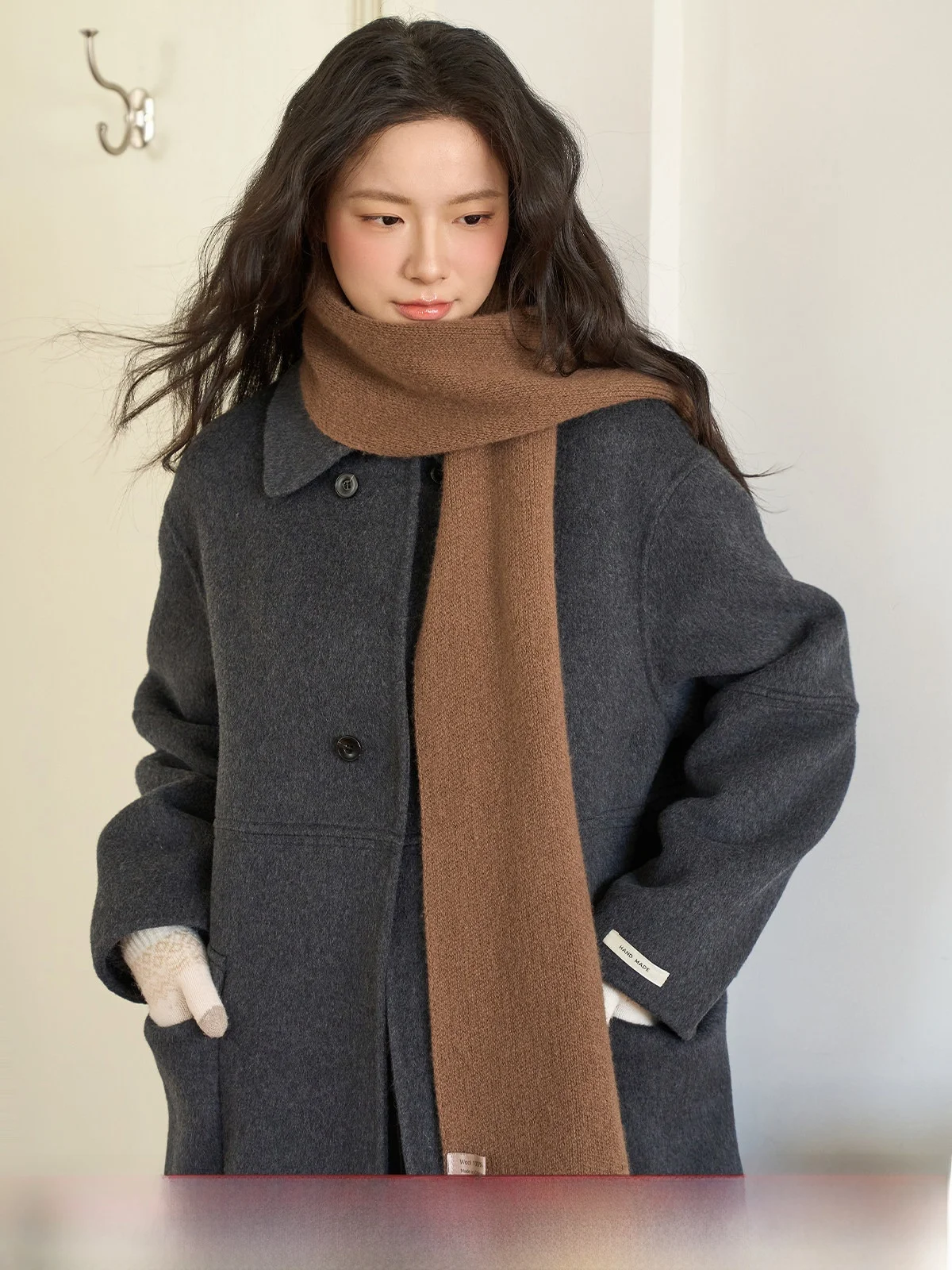 

Deep ey Double-Faced Camere Woolen Coat Long Loose Collar Women's Winter High-End Feeling Casual Sle Faionable Outerwear