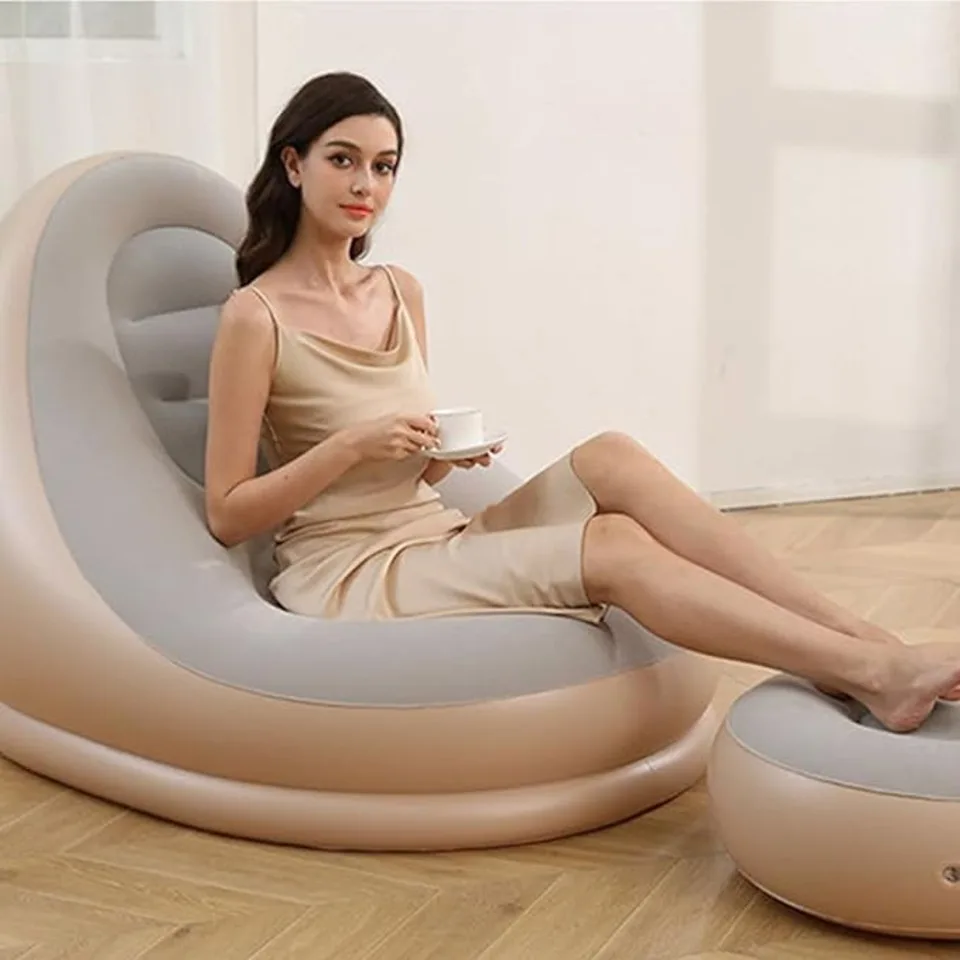 Inflatable Deck Chairs With Air Pump Patio Lounge Chairs For Indoor Living Room Bedroom Outdoor Travel Camping Chaise Lounges