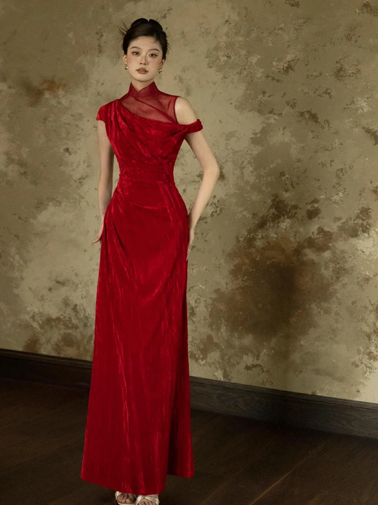 

Red Engagement Dr New Chinese Sle Wedding Gown High Waist Slim Fit Long Skirt for Wedding Par Performance