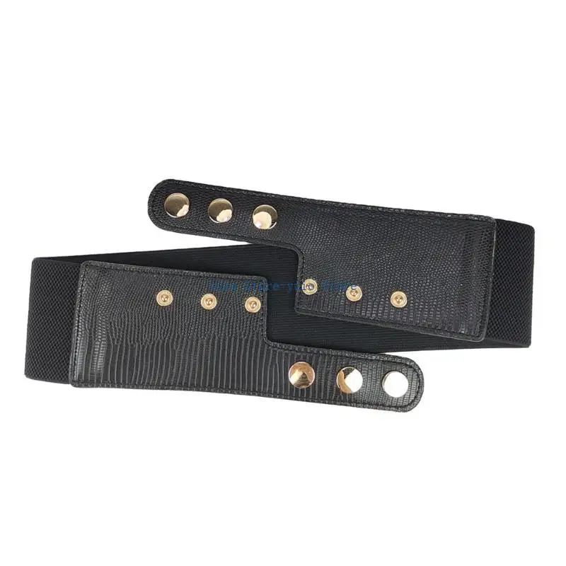 

X7XB Womens Wide Stretchy Cinches Belt 3 Inch Vintage Button Buckle Belts Strap Dress Decoration Elastic Waist Cinches Belt