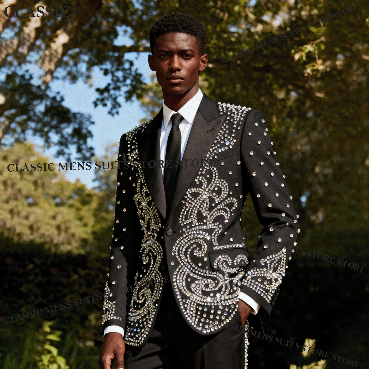 

Glitter Rhinestones Crystals Men Suits Wedding Tuxedos Slim Fit Formal Customized Ropa hombre 2 Pieces Sets Groom Male Blazers