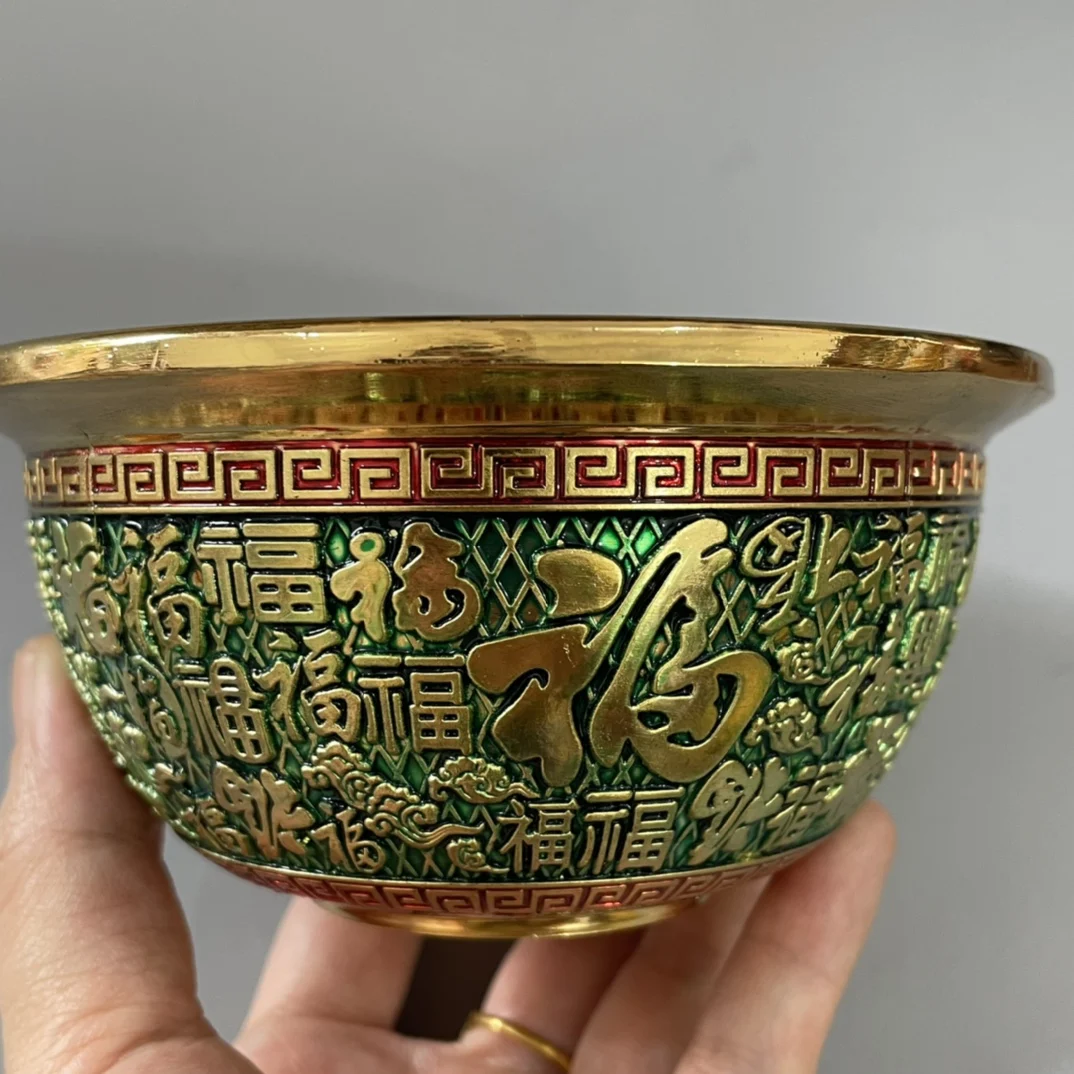 Chinese Jingdezhen Art Pure Copper Bowl Home Decoration Colored Blessing Bowl with Beautiful Appearance and Fine workmanship