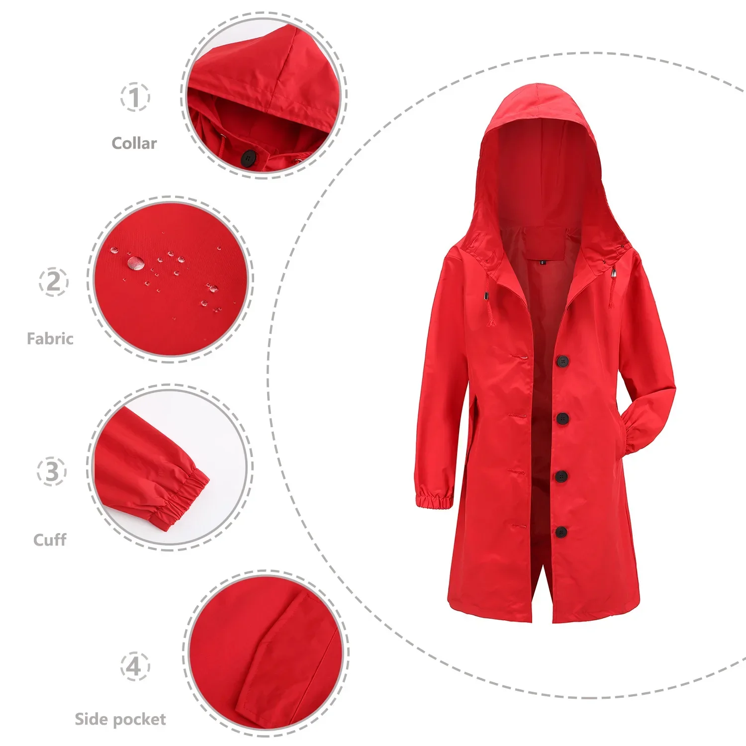 

2025 Women's Spring Autumn Long Windbreaker Female Waterproof Outdoor Hooded Jacket Women's Casual Single-breasted Coats New