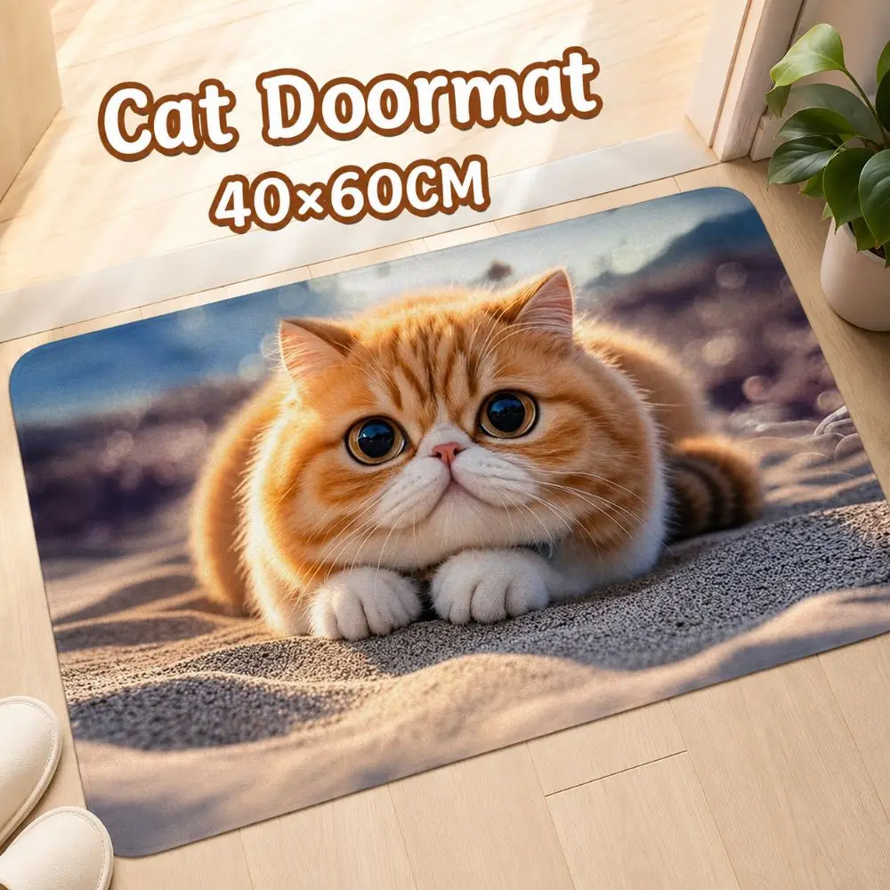 Cat Pattern Optical Illusion Doormat Non-slip Water-absorbing Bathroom Carpet Durable Diatomaceous Earth Bedroom Door Rug