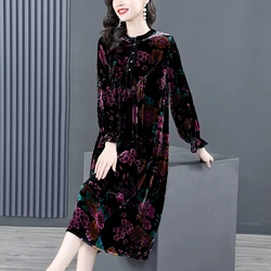 Autumn Elegant Shirt Dress Women Button Long Sleeve Tunic Midi Dress Ladies Office O Neck Print Party Dresses For Women