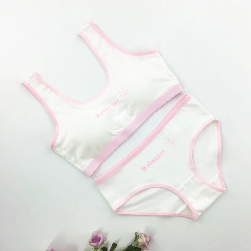 New Adolescent Girls Bra Underwear Set Girl Student Cotton Wrap Chest + Panty Set Printed Letters Cute 8-16Y Tube Top