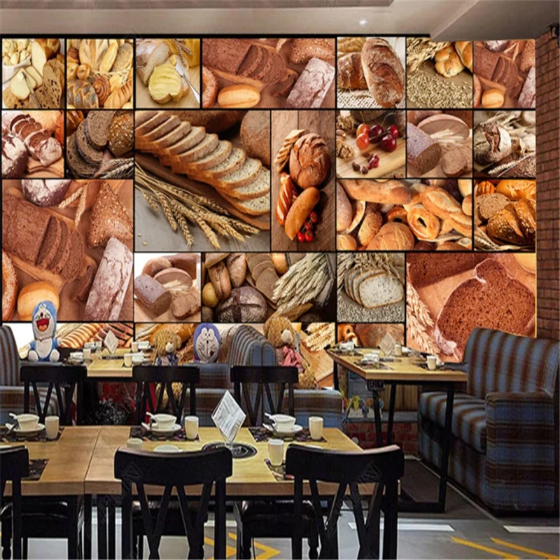 

European Bread Baking Cafe Wallpapers Industrial Decor Dessert Milk Tea Shop Background Mural Wall Paper Papel De Parede 3d