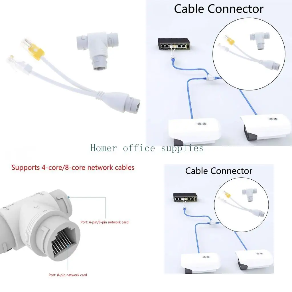 

K43B Two-in-One POE Splitter Networks Cable Connector for Security Camera Install