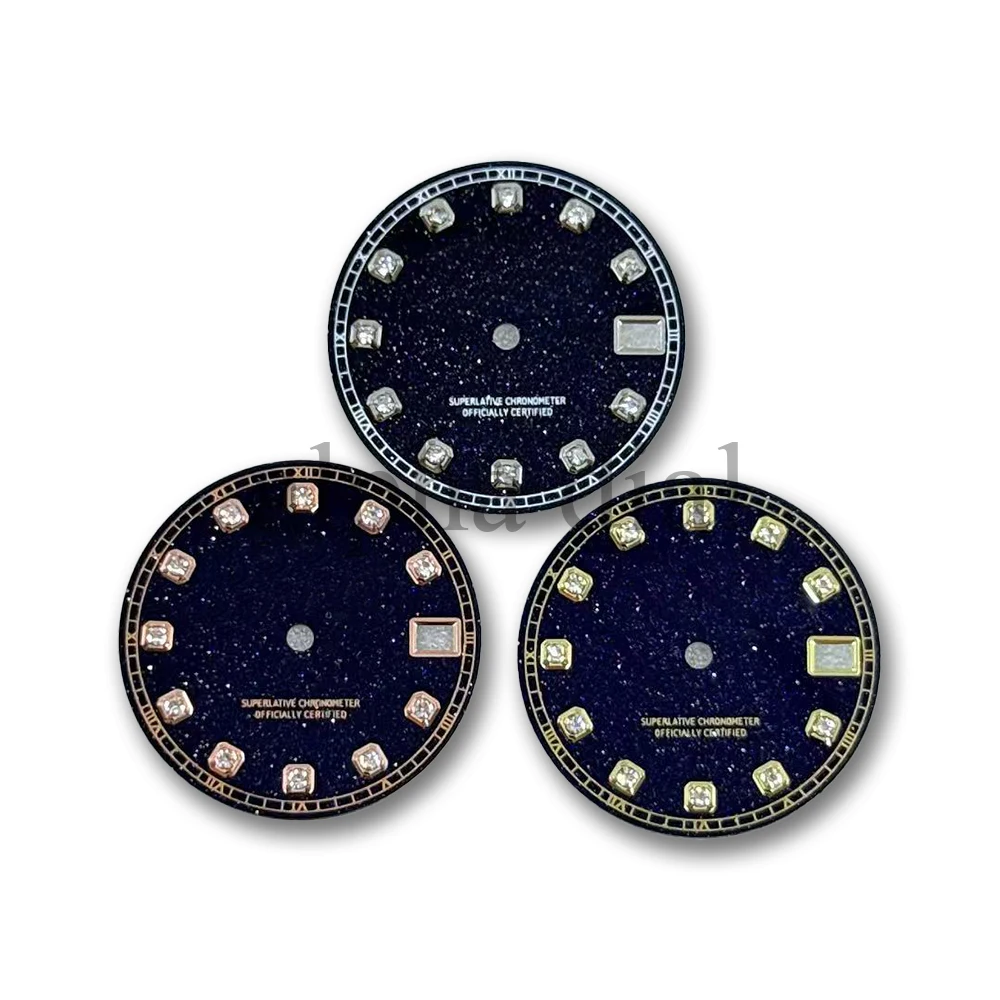 28.5 مللي متر الماس الطبيعة Bluestone الرياضة الغوص ساعة الطلب مناسبة ل NH35 الحركة التلقائية ارتفع الذهب والفضة أجزاء وزارة الدفاع